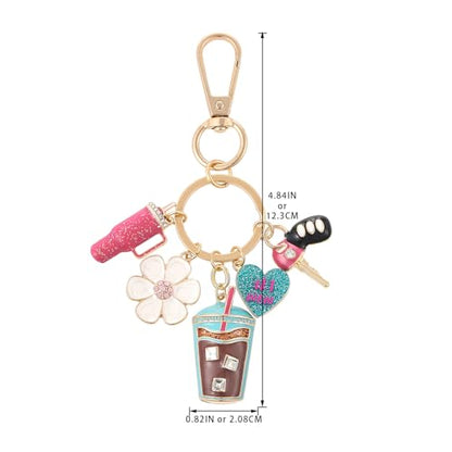 Madison Tyler Western Cowboy Boots Cherry Bow Bubble Tea Strawberry Cute Keychain | Bag Charms for Handbags Purse Charms - color: B0f7qxqt5f