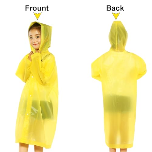 Rain Ponchos Raincoats for Kids, Reusable Boys Girls Rain Jackets Emergency with Hood for Family Disney Travel Outdoor - color: D-yellow