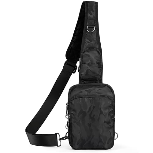 Anti-Theft Crossbody Sling Bag, RFID Blocking, Zipper Lock, Small - color: Camouflage Black