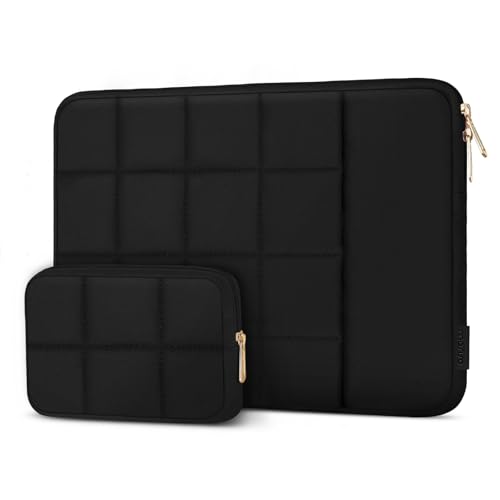 MOSISO Laptop Case 13.3 inch,13-13.3 inch Puffy Laptop Sleeve Compatible with MacBook Air 13 13.6/Neo/Pro 13/Pro 14,HP Dell ASUS,Twelve Square Quilted Bag with Vertical Pocket&Small Case, Black - color: Black, size: 13.3 inch