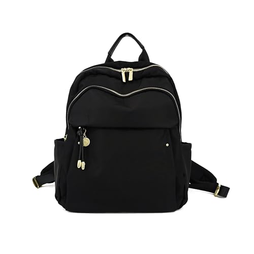 M-ioi-M Small Backpack Purse for Women, Fashion Nylon Daypack with Gold Hardware, Lightweight Water-Resistant Casual Commuting Bag for Work, College, City Walks, Fits up to 12" Tablet (Black, Small) - color: Black,small
