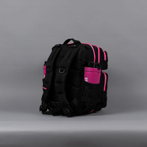 WOLFpak 25L Athletic Gym Backpack (Black Neon Pink) Durable 1000D Waterproof Oxford Material with MOLLE Webbing, Laptop Pocket & Dual Cup Holders - color: Pink Neon