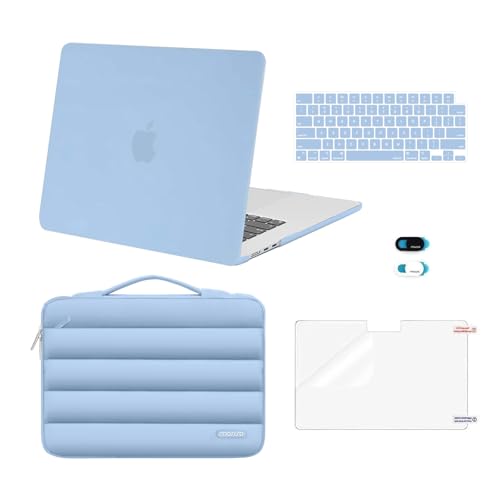 MOSISO Compatible with MacBook Air 15 inch Case M5 2026 M4 2025 M3 2024 M2 2023 A3448 A3241 A3114 A2941, Plastic Hard Shell Case&Puffy Sleeve Bag&Keyboard Skin&Webcam Cover&Screen Film, Air Blue - color: Air Blue