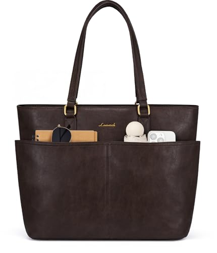 LOVEVOOK Work Tote Bags for Women, Vintage Leather 15.6 Inch Laptop Bag with Large Cup Holder, Teacher Nurse Medical Professional Computer Bag, Office Briefcase Handbag Gift - color: Dark Brown, size: 15.6 Inch