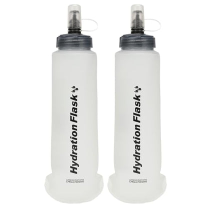 Azarxis TPU Soft Flask Collapsible Water Bottle Running Folding Gel Water Reservoir Handheld for Hydration Pack Hiking Cycling Climbing Jogging Marathon Trail Race - color: #05 White - 500ml - 2-pack