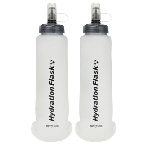 Azarxis TPU Soft Flask Collapsible Water Bottle Running Folding Gel Water Reservoir Handheld for Hydration Pack Hiking Cycling Climbing Jogging Marathon Trail Race - color: #05 White - 500ml - 2-pack