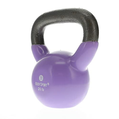 Body Sport Cast Iron Vinyl Coated Kettlebells – Kettlebell for Weight Lifting – Strength Training Kettlebell – Professional Fitness for Gym & At Home - style: 20-pound
