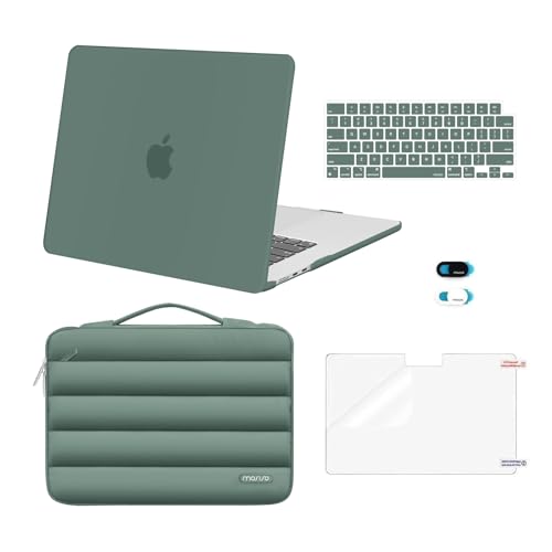 MOSISO Compatible with MacBook Air 15 inch Case M5 2026 M4 2025 M3 2024 M2 2023 A3448 A3241 A3114 A2941, Plastic Hard Shell Case&Puffy Sleeve Bag&Keyboard Skin&Webcam Cover&Screen Film, Emerald Green - color: Emerald Green