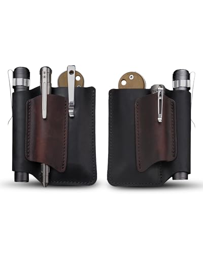 VIPERAED PJ38 Leather Multitool Sheath for Men, 4-in-1 Utility Leather Holster, EDC Pocket Organizer for Pocket Knife Multitool Flashlight and Pen - size: Medium