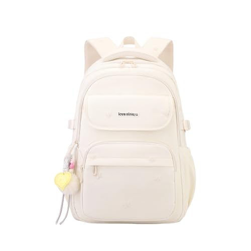 EKUIZAI Kids Backpack for Girls Middle School Backpack for Teen Students Solid Kids Bookbag with Star Embroidery, White - color: A-white