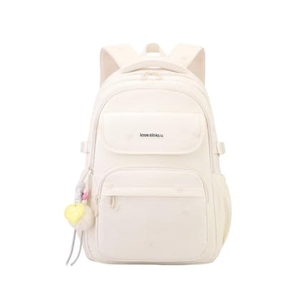 EKUIZAI Kids Backpack for Girls Middle School Backpack for Teen Students Solid Kids Bookbag with Star Embroidery, White - color: A-white