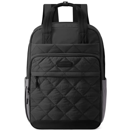 LOVEVOOK Puffer Backpack for Women Fits 15.6 Inch Laptop, Quilted Travel Backpacks Purse with Large Cup Holder, Teacher Computer Work Bags College Shool Bookbag, Puffy Carry On Personal Item Bag - color: Black/Gray, size: 15.6 inch