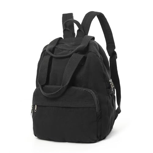 MaxxCloud Unisex Casual Canvas Laptop Backpack,Lightweight Work Daypack Travel Bag,Men Women Top Handle Rucksack - color: Black