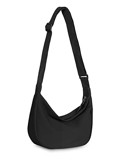 Crossbody Crescent Bag for Women Men Trendy, Crescent Sling Bag with Adjustable Strap, 2 Zippers Lightweight - color: Black