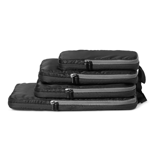 Amazon Essentials Ultralight Compression Packing Cubes, Recycled Fabric, 2 Zippers, 4-Pack, Black, for Suitcases or Backpacks - color: black, size: 4pack