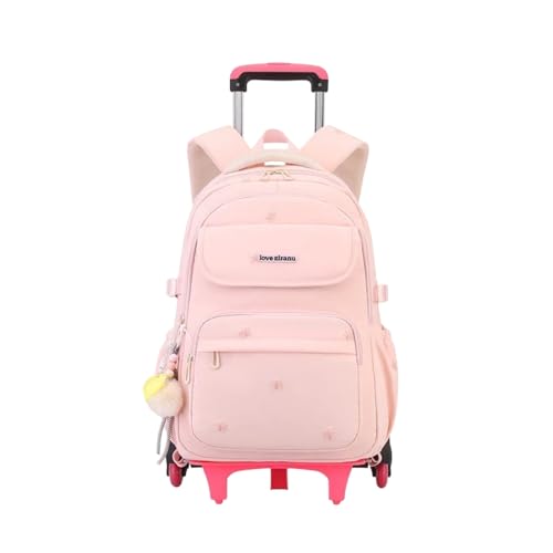 EKUIZAI Solid Girls Rolling Backpack for Kids Roller Bookbag with Wheels for Middle School Students Girls Trolley Backpack, Pink - color: A-6-wheel Pink, style: 6 Wheels