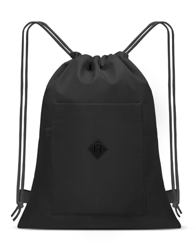 BAVELOE Drawstring Backpack with Pocket, Sports Gym Sackpack for Women | Large Capacity, Water-Resistant, Gym, Yoga, Travel, Beach, Daily Carry - color: S, Black, size: Small