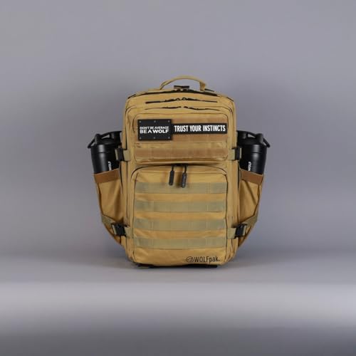 WOLFpak 35L Athletic Gym Backpack - Durable 1000D Waterproof Oxford Material with MOLLE Webbing, Laptop Pocket & Dual Cup Holders, Durable Fitness/Travel/Military Daypack (Khaki) - color: Khaki