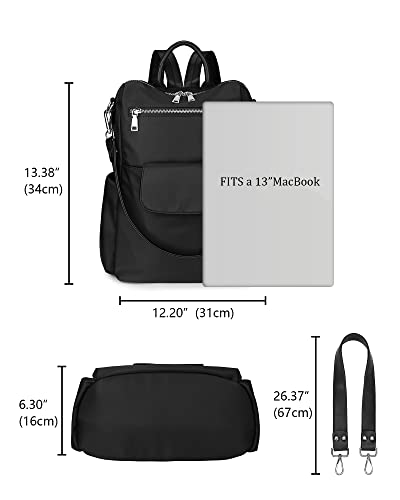 Uromee Travel Backpack Purse for Women Nylon Ladies Fashion Tassel Shoulder Bag Convertible - color: 261 Black