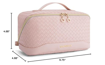 BAGSMART Makeup Bag, Travel Cosmetic Bag Organizer, PU Leather Water-Resistant Pouch, Open Flat Makeup Storage for Toiletries, Brushes, PU Leather Pink - color: 24-A-Pink