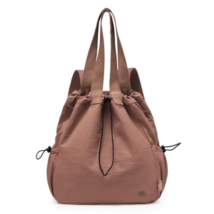 Casual Lightweight Small Backpack For Women 14.5 Inch Durable Drawstring Dual Use Travel Daypack - color: Dark Pink