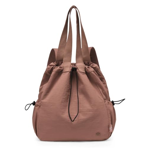 Casual Lightweight Small Backpack For Women 14.5 Inch Durable Drawstring Dual Use Travel Daypack - color: Dark Pink