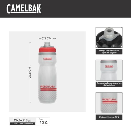 CamelBak Podium Chill Insulated Bike Squeeze Water Bottle, Cold Retention for Cycling, 24oz, Fiery Red/White - color: Fiery Red/White