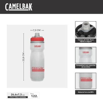 CamelBak Podium Chill Insulated Bike Squeeze Water Bottle, Cold Retention for Cycling, 24oz, Fiery Red/White - color: Fiery Red/White
