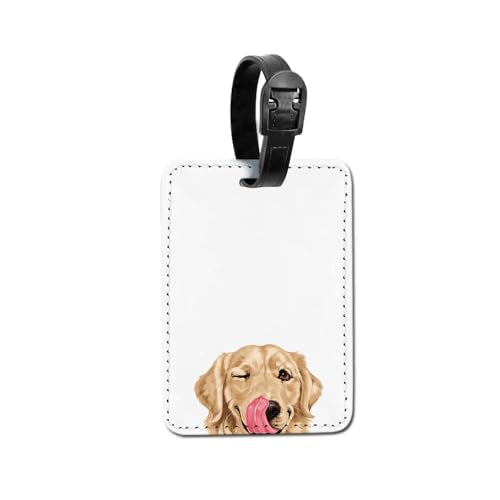 WIRESTER PU Leather Luggage Tag Name Tag Bag Tag for Travel Suitcase Baggage Luggage - Winking Golden Retriever - color: Winking Golden Retriever