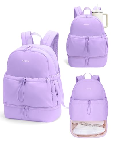 Ceneda Gym Backpack for Women, Cute Gym Bag with Shoe Compartment, Wet Pocket & Tumbler Strap, Puffer Dance Cheer Backpack - color: Purple, style: Puffer