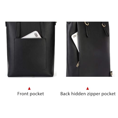 ECOSUSI Tote Bag Convertible Backpack for Women Vegan Leather Handbag Multifuction Shoulder Bag - color: Coffee