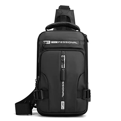 Leather Sling Bag Crossbody Backpack for Men Women Travel Outdoor Camping - color: #29black(nylon)