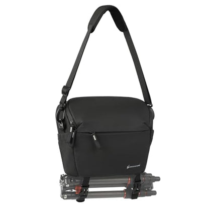 Besnfoto Camera Bag Crossbody Waterproof Sling Purse Case Small Photography Shoulder Messenger Bag Backpack with Tripod Holder for DSLR SLR Mirrorless Camera - color: Black