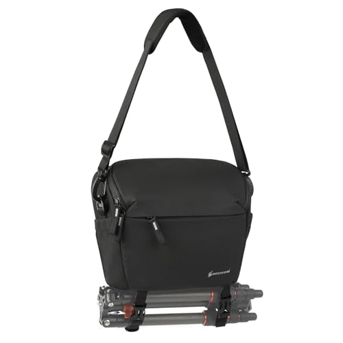 Besnfoto Camera Bag Crossbody Waterproof Sling Purse Case Small Photography Shoulder Messenger Bag Backpack with Tripod Holder for DSLR SLR Mirrorless Camera - color: Black