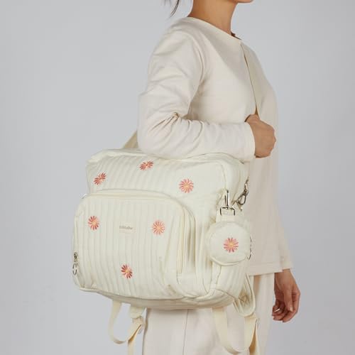 GOBABYMART Diaper Bag Backpack, Medium Maternity baby bag & Changing Pad, Insulated Pockets, Stroller Straps & Pacifier Case (Medium - Beige Flowers) - color: Medium - Beige Flowers