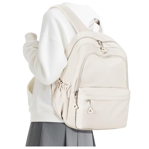 Casual Laptop Backpack for Women Men College Bookbag Waterproof Lightweight School Bag 15.6inch Laptop Daypack Large Capacity School Backpack for Teens Boys Girls (beige) - color: Beige