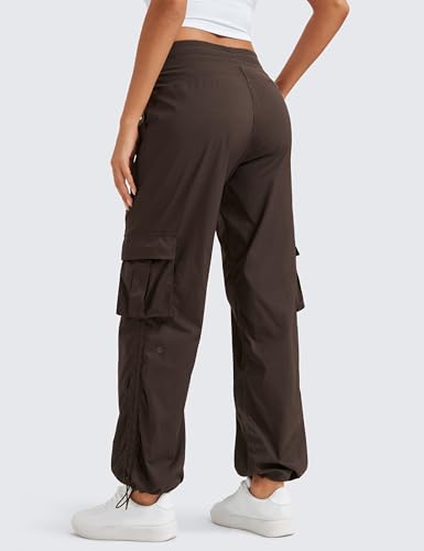 CRZ YOGA Lightweight Cargo Casual Pants for Women 30" - Ruched Straight Leg Travel Athletic Hiking Joggers - color: Hot Fudge Brown, size: X-Small