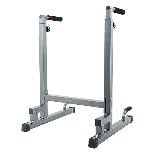 BalanceFrom Steel Frame Dip Station with Adjustable Height, 500 Pound Weight Capacity – Upper Body Workout Home Gym Equipment for Triceps, Push & Pull Ups, Leg Raises, and Bench Press - color: Gray