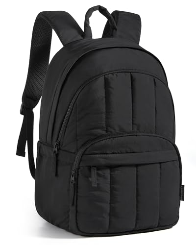 BAGSMART Womens Backpack Travel Laptop Backpack for Women, Quilted College Laptop Bookbag, Work Back Pack for Women, Cute Computer Water-Resistant Casual Daypack, Puffer Black - color: 01-black