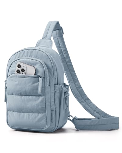 BAGSMART Small Sling Bag for Women, Puffer Crossbody Bag Purses Hobo Handbag Fanny Packs for Travel Hiking - color: French Blue