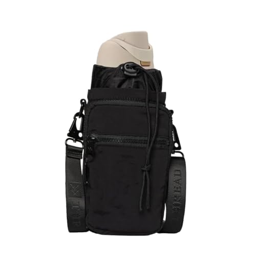 Thread Wallets Water Bottle Sling Crossbody Bag – Small Cross Body Sling with Pockets for Water Bottle, Cash, Phone & Keys - color: Black