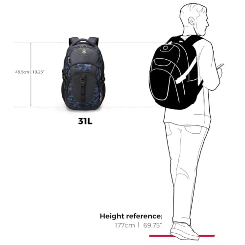 Swissdigital Design Laptop Backpack for Men with USB Charging Port SD803-92 - color: Blue Camo