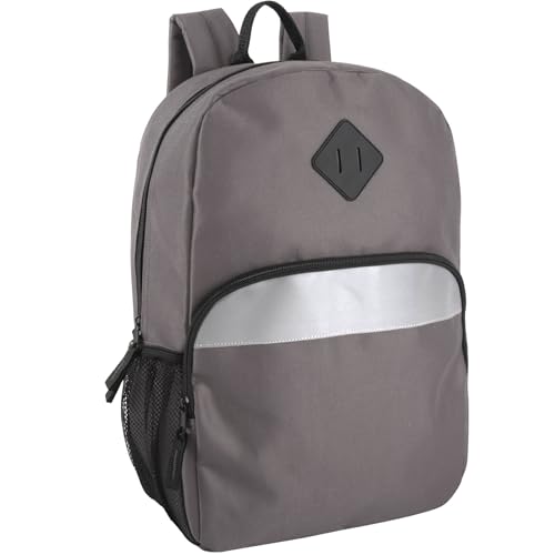 Trail maker 17" Backpack – Reflective School Backpack with Padded Straps, Water Bottle Pockets for Kids & Adults, School Travel Camp (Grey) - color: Grey