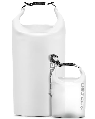 Spigen for Waterproof Backpack IPX6, 35L Roll Top Travel Rucksack Fits up to 16 Inch Laptop, Multi-Compartment Bag Ventilated Back, Chest Strap Hiking, Camping, Swimming, Canoeing, Fishing - color: Snow White, Clear