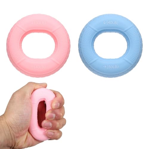 Silicone Ring Grip Strength Trainer with Finger Extension Band, Hand Grip Strengthener Forearm Trainer - color: Pink/Sky Blue, size: 30-50LB