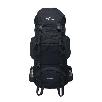 Teton 45L Scout Internal Frame Backpack for Hiking, Camping, Backpacking, Travel, Rain Cover Included, Black - color: Black, size: 45L