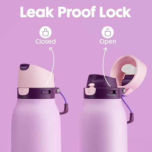 Meoky 24 oz Stainless Steel Slim Water Bottle: Leak Proof Locking Lid, 2-in-1 Straw and Spout, 24 Hours Cold, Top Handle, BPA Free, Insulated Water Bottle for Women Sports Travel Gym, Lavender - color: Lavender