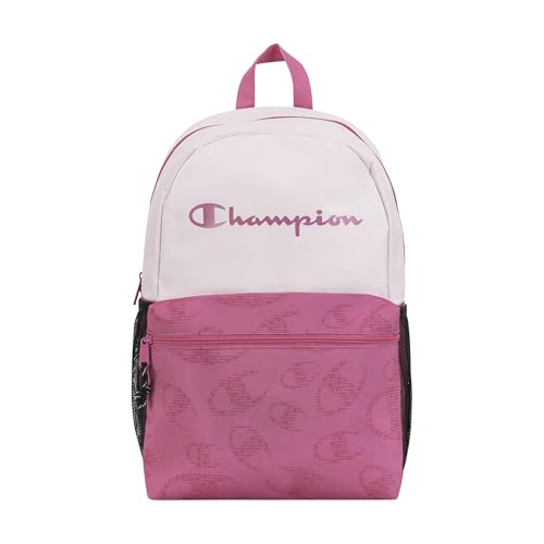 Champion Kids' Merit Backpack with Padded Straps, Water Bottle Pocket and Laptop Compartment for Daily Use, Pink, One Size - color: Pink