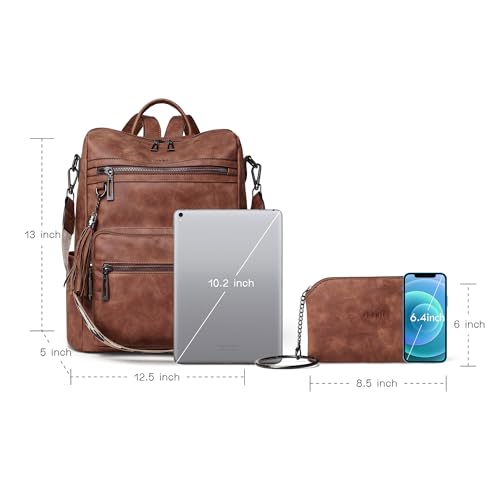 Shrrie Backpack Purse for Women Leather Fashion Designer Backpack Convertible Shoulder Satchel Bag for Travel College Work - color: 1-2-nubuck Brown
