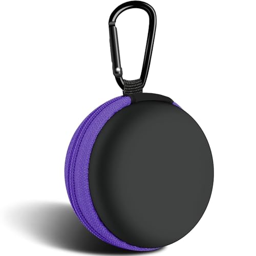 Round Earbud Case Portable EVA Carrying Case Storage Bag Cell Phone Accessories Organizer with Carabiner for Earphone, Earbud, Earpieces, SD Memory Card, Camera Chips, Purple - color: C2-Round Purple